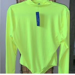 NWT Apt. 9® + Cara Santana Mockneck Bodysuit Neon Highlighter Yellow Green Sz S